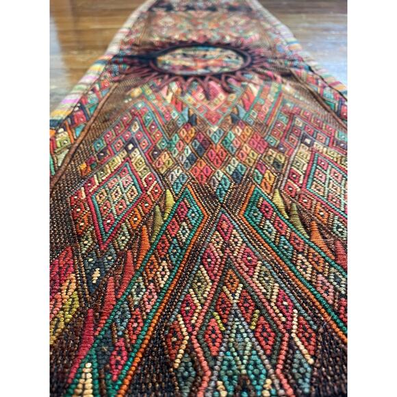 Vintage Guatemalan Hand Embroidered Table Runner 70''x12'' Boho Home Decor - Picture 7 of 8